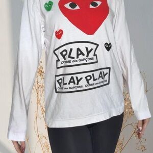 COMME DES GARÇONS Play Multi Heart Print LS Tee White / Red L